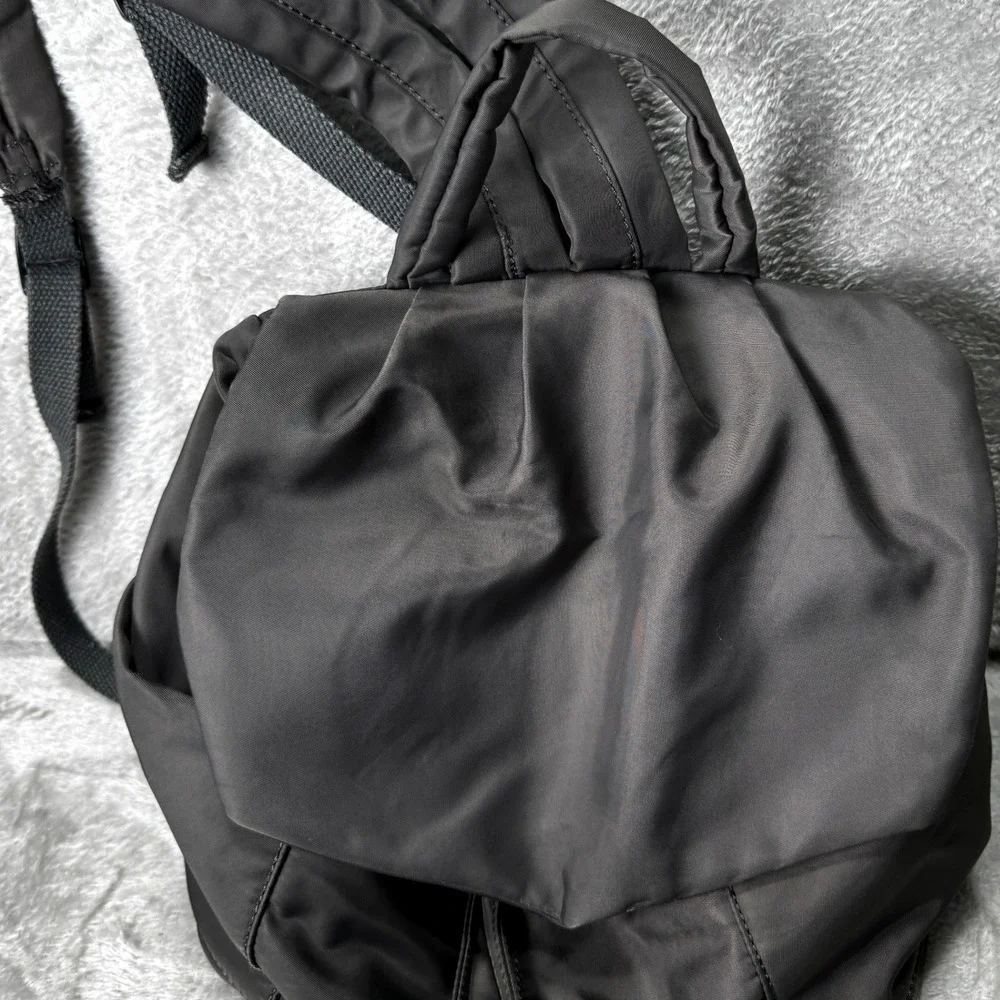 Charcoal Gray Nylon Drawstring Travel Backpack Magnetic Flap Closure‎ Adjustable